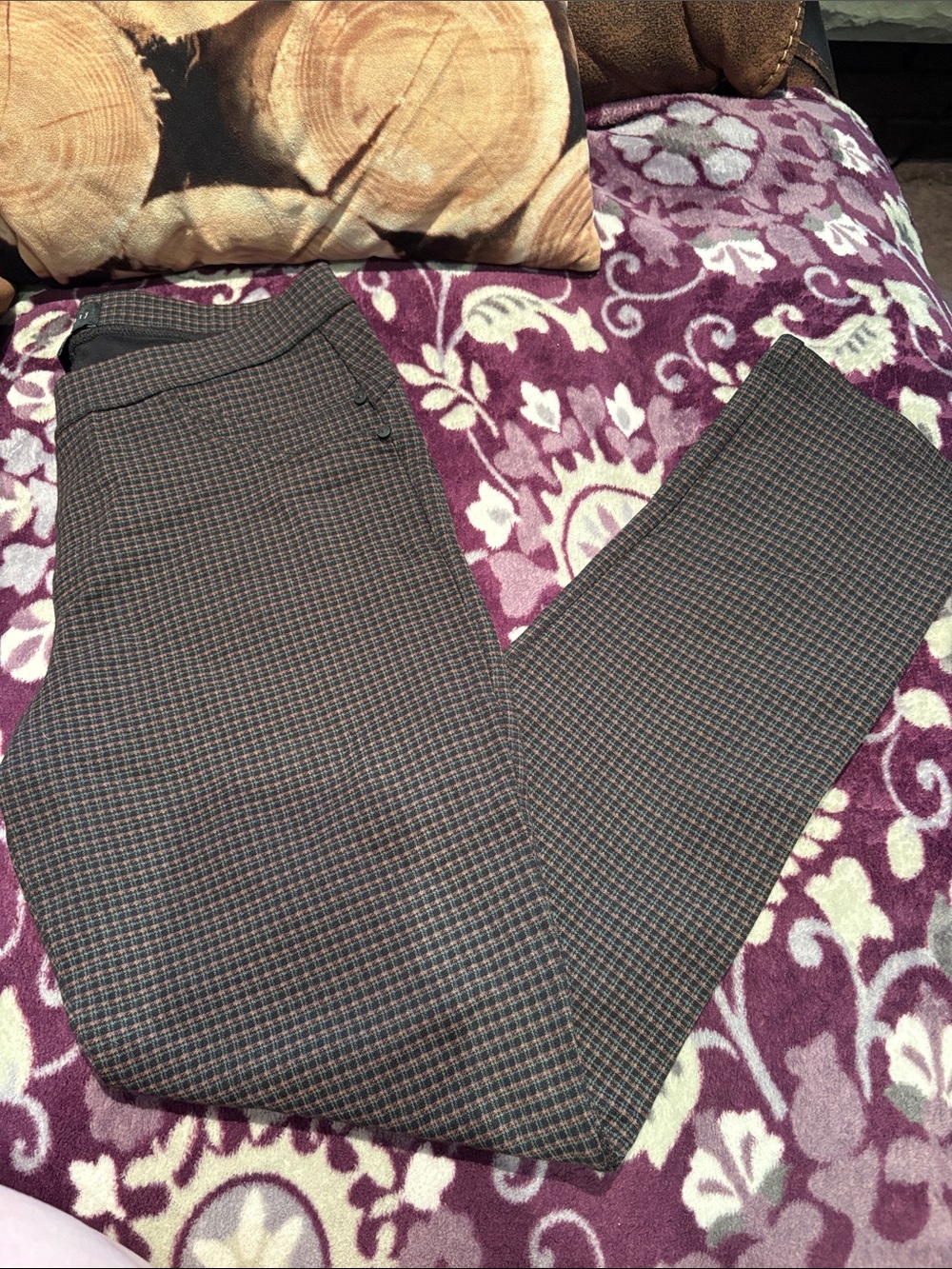 Sanctuary Women's Houndstooth Plaid Trousers in Brown and Black